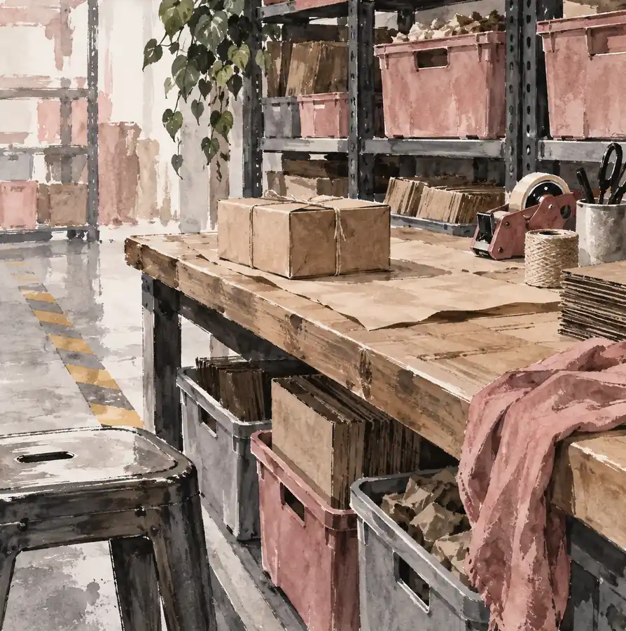 Illustration of warehouse businesses equipment and workspace